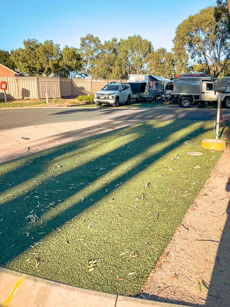 An example of one of the synthetic drive thru sites at NRMA Echuca Holiday Park