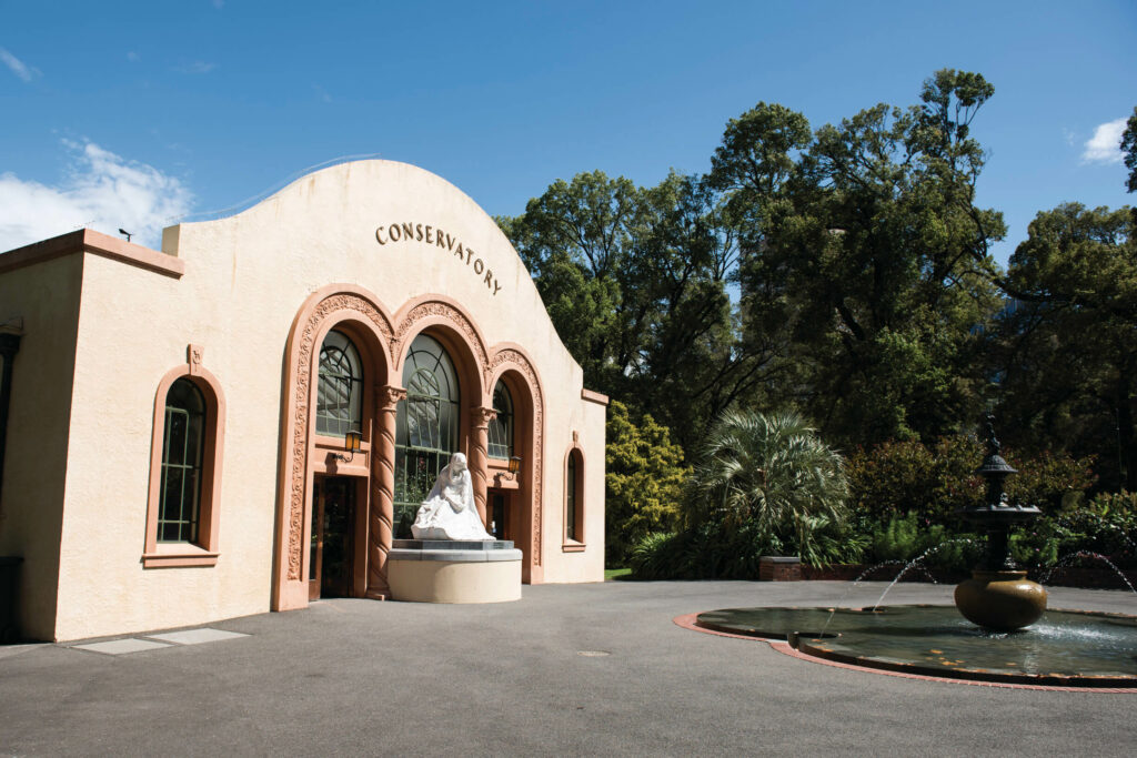 The outside of the Fitzroy Conservatory Gardens - go inside to see beautiful flowers and plants