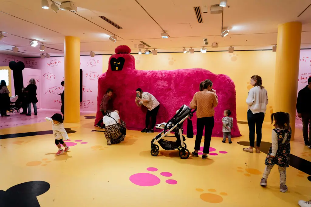 NGV has great activities for kids to do in Melbourne - especially during the school holidays, like this fun giant pink creature to take photos with!