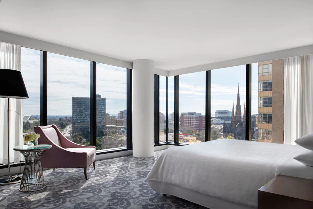 Rooms at the Sheraton Melbourne - one of the most well-known 5-star hotels in Melbourne - have incredible city views